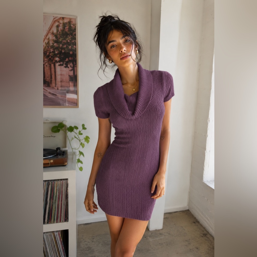 BCBG MaxAzria Purle Cowl Neck Knit Sweater Dress Size Small